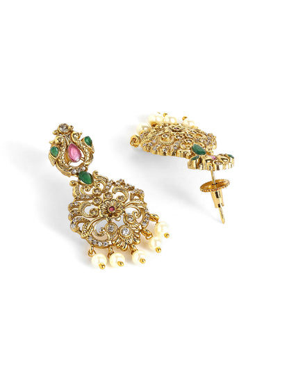 Multicolor stoned Floral Elegance Gold Plated necklace Drop Earrings Jewellery Set