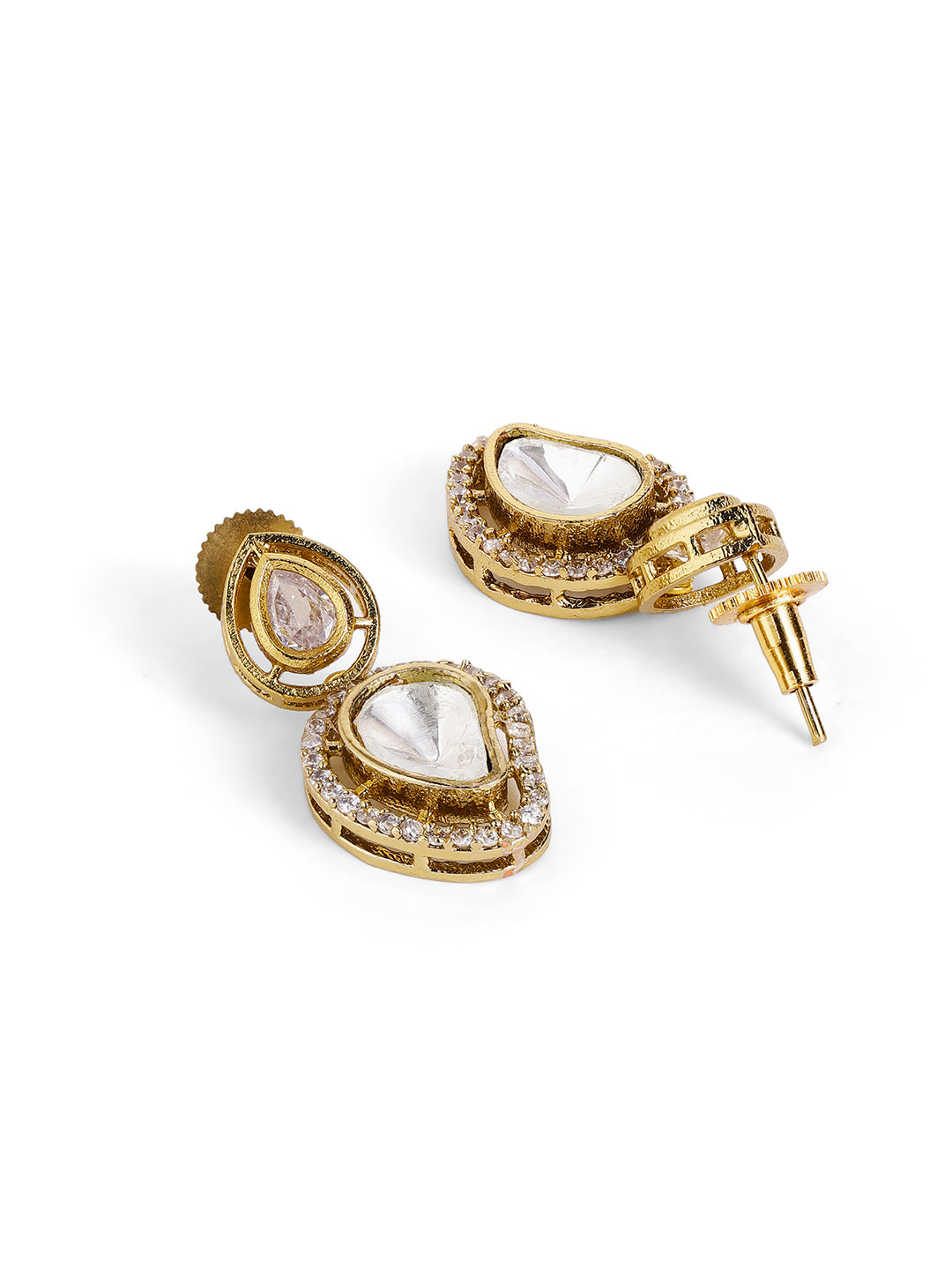 Mango Shaped Polki Stoned Gold Plated Mini Drop Earrings Jewellery Set