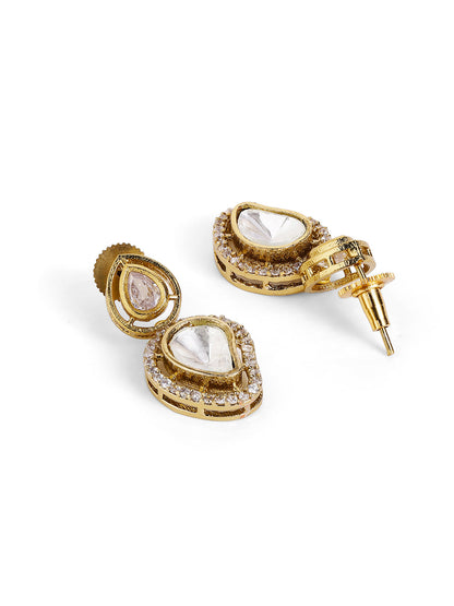 Mango Shaped Polki Stoned Gold Plated Mini Drop Earrings Jewellery Set