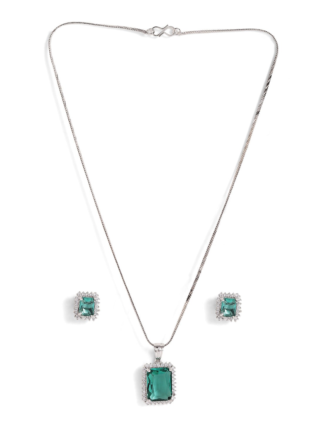 Mint Stoned Goemetric Elegance American Diamond Pendant Stud Earrings Jewellery Set