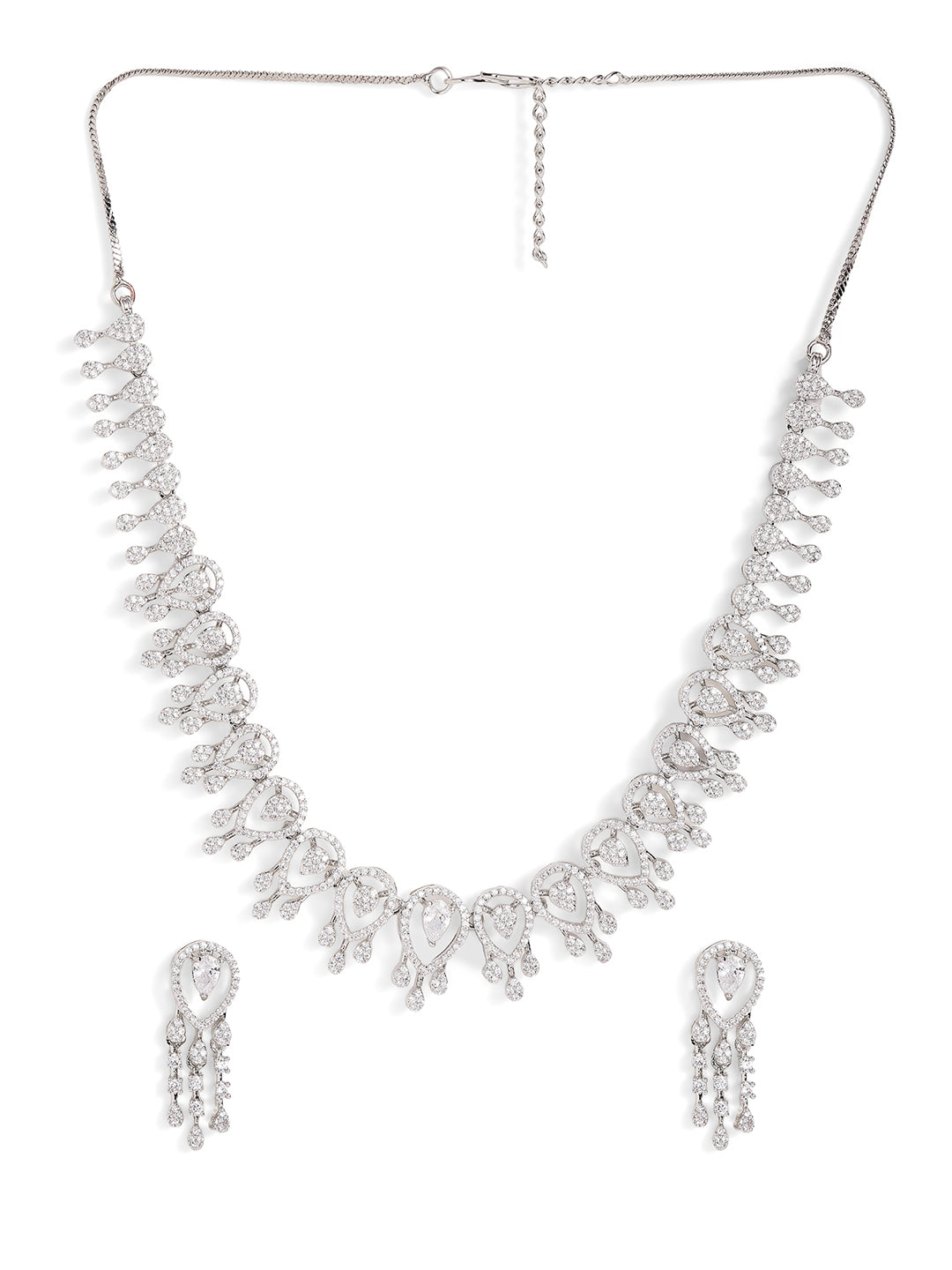 Statement Elegance Silver Plated Fancy Necklace and Drop Earrings Jewellery Set