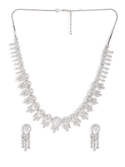 Statement Elegance Silver Plated Fancy Necklace and Drop Earrings Jewellery Set