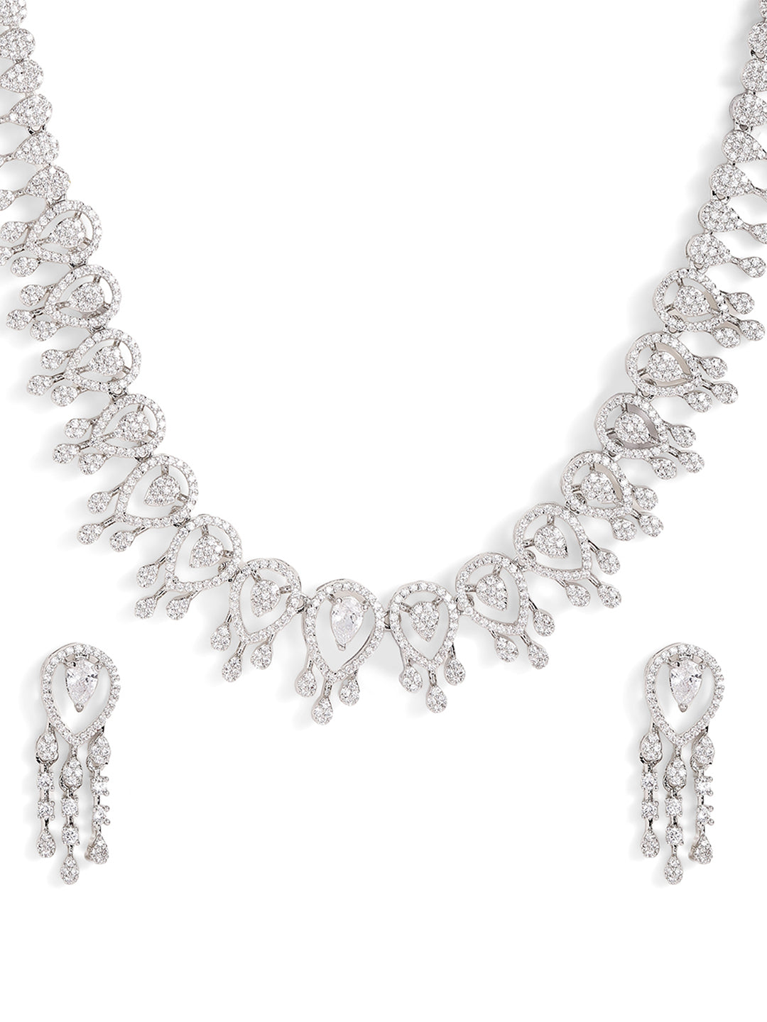 Statement Elegance Silver Plated Fancy Necklace and Drop Earrings Jewellery Set