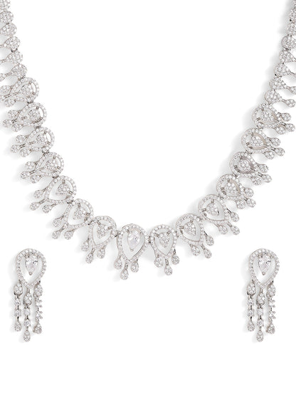 Statement Elegance Silver Plated Fancy Necklace and Drop Earrings Jewellery Set