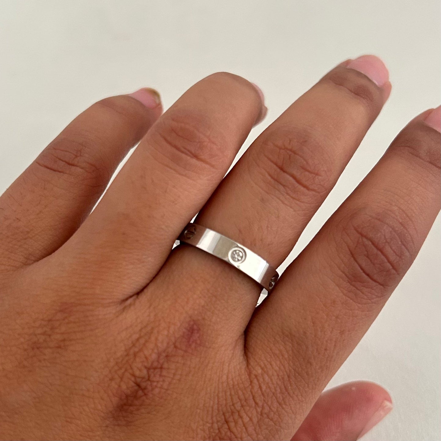 Studded Silver Love Band Ring