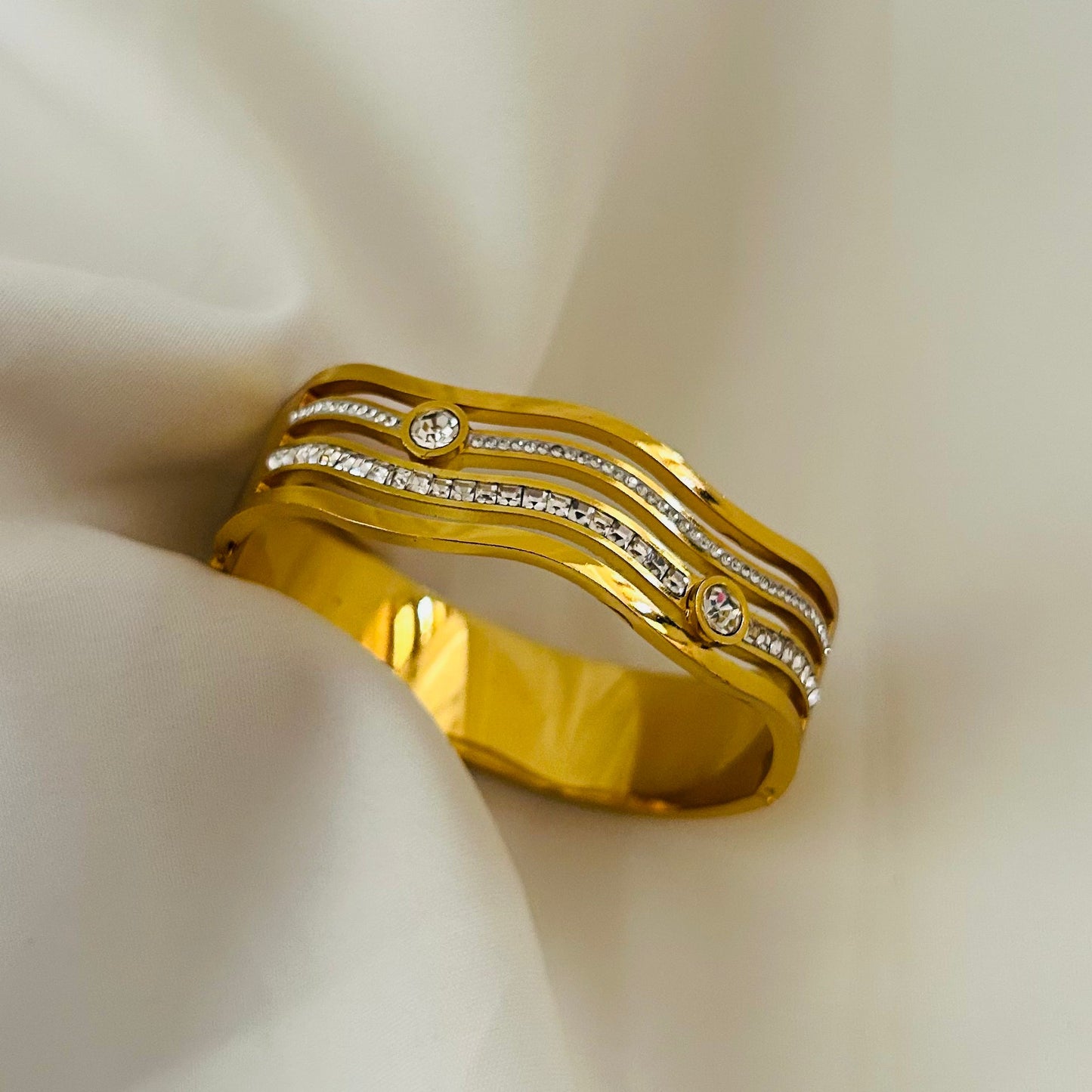 Wave Crystal Gold Bangle Bracelet