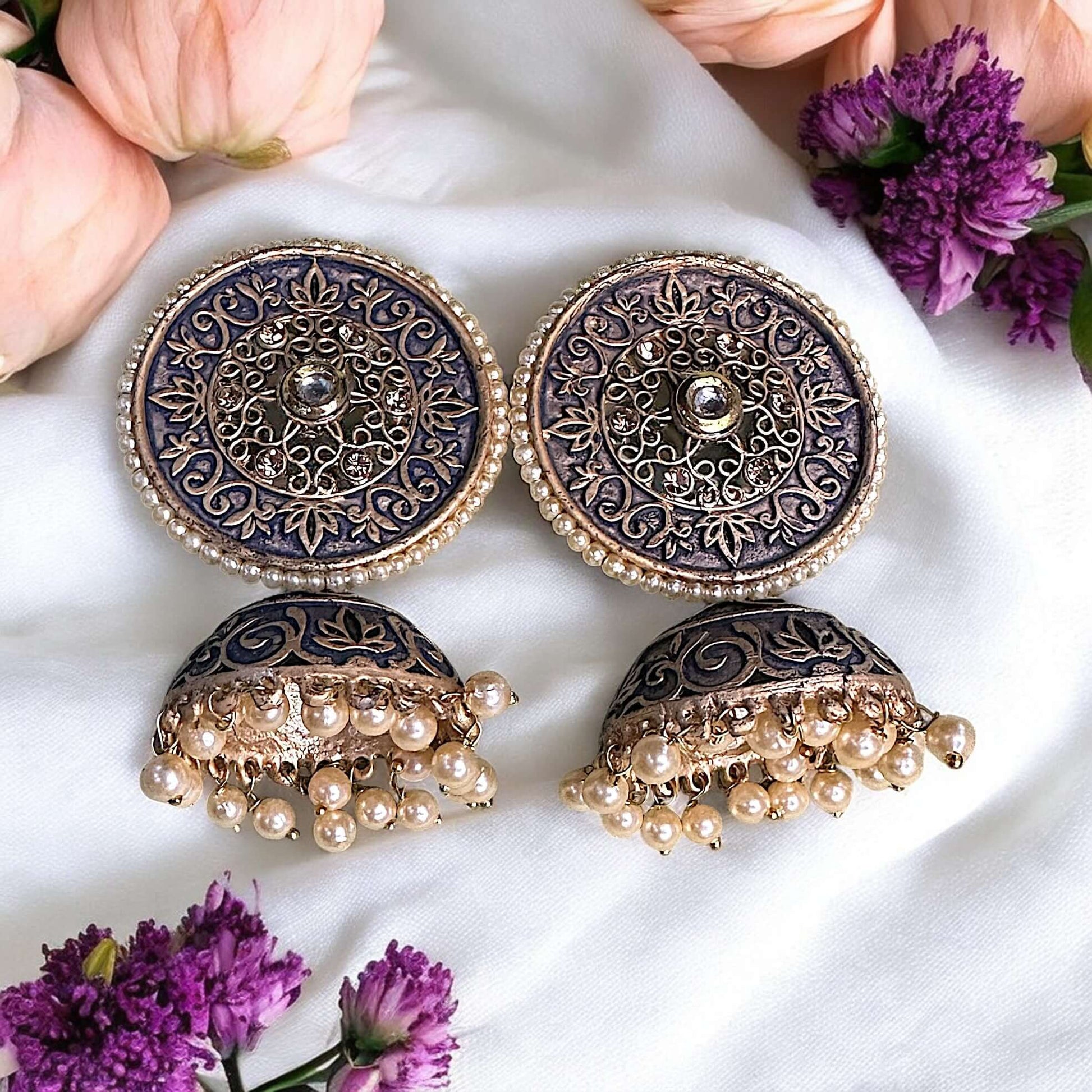 Leaf Pattern Round Big Jhumkis Earrings Ear Rings Earrings ethnic party Trincket Jewellry Jewelry Jewellery