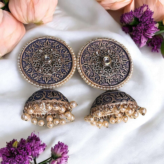 Leaf Pattern Round Big Jhumkis Earrings Ear Rings Earrings ethnic party Trincket Jewellry Jewelry Jewellery