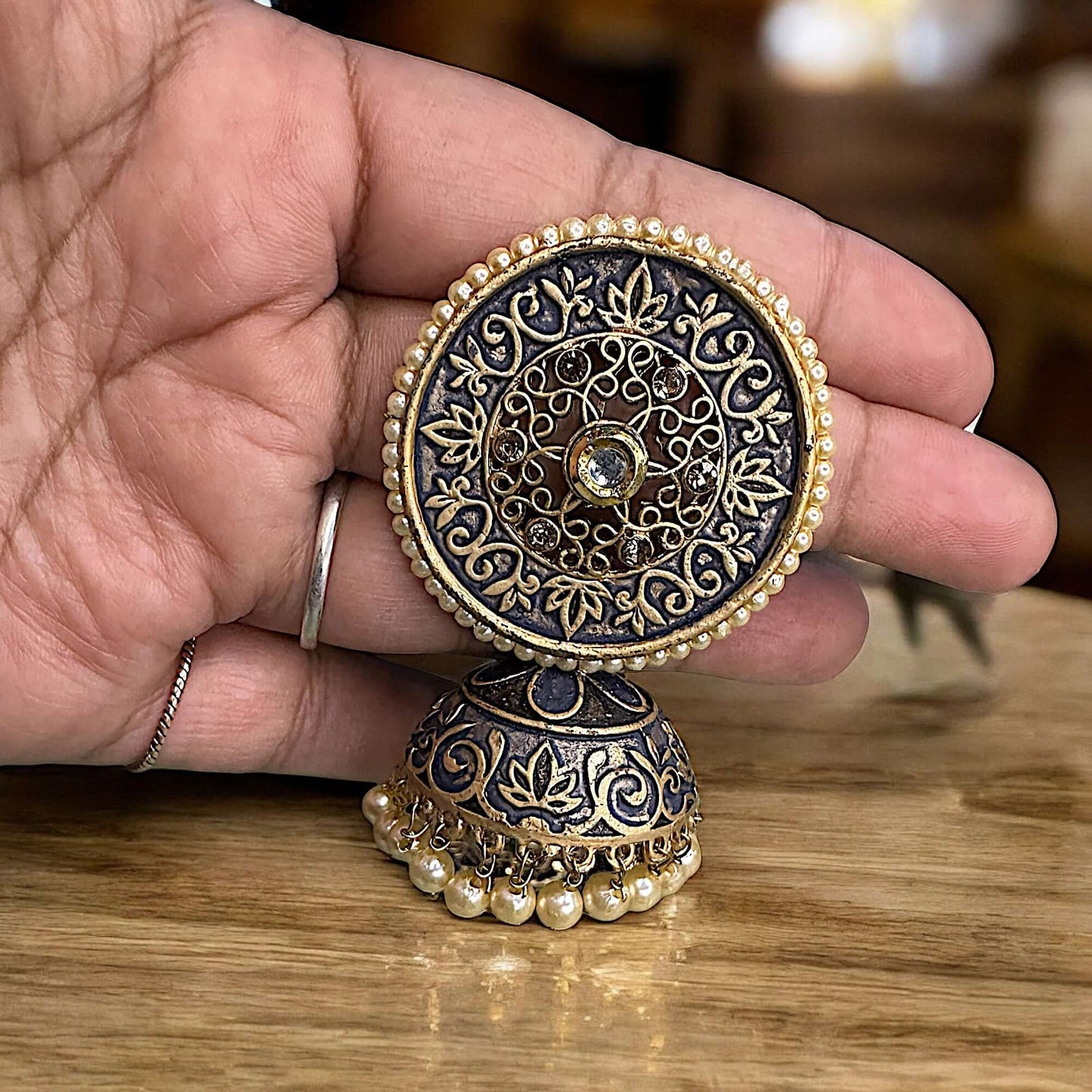 Leaf Pattern Round Big Jhumkis Earrings Ear Rings Earrings ethnic party Trincket Jewellry Jewelry Jewellery