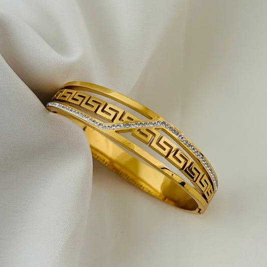 Greek Key Crystal Bangle Bracelet