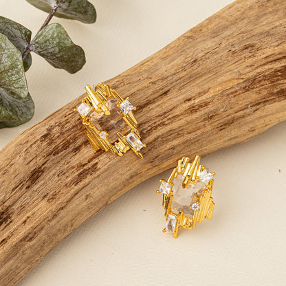 Gold Geometric Statement Stud Earrings JLT11712