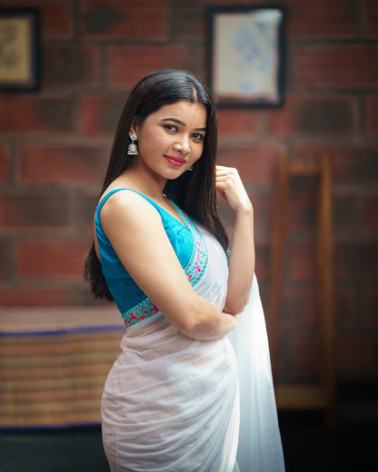 Powder Blue Embroidered Saree