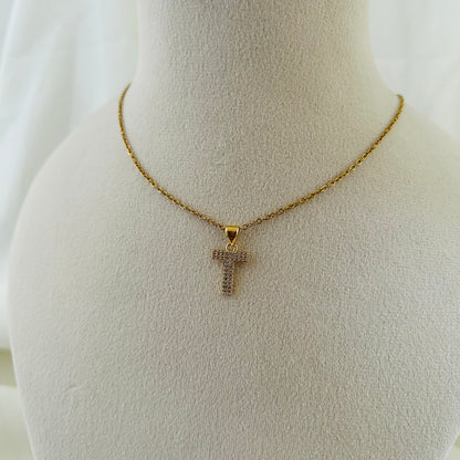 Celeste Sparkle Initial Necklace – T