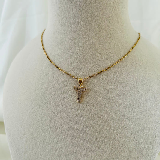 Celeste Sparkle Initial Necklace – T