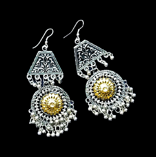 Silver and gold round shape earrings Silver Earrings Ear Rings Earrings ethnic Trincket Jewellry Jewelry Jewellery