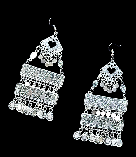 Step up Heart Pattern Earrings Silver Earrings Ear Rings Earrings ethnic Trincket Jewellry Jewelry Jewellery