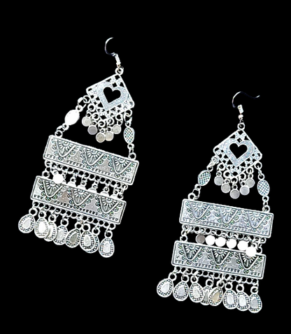 Step up Heart Pattern Earrings Silver Earrings Ear Rings Earrings ethnic Trincket Jewellry Jewelry Jewellery