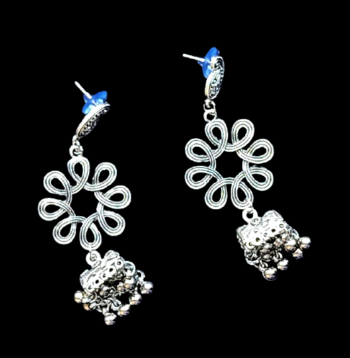 Flower shape Box jhumki Silver Earrings Ear Rings Earrings ethnic Trincket Jewellry Jewelry Jewellery