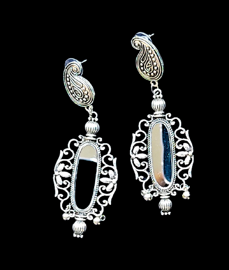Oval Shape Mirror Earrings Silver Earrings Ear Rings Earrings ethnic Trincket Jewellry Jewelry Jewellery