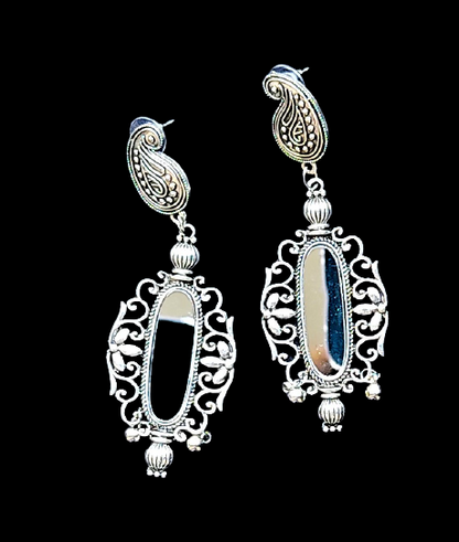 Oval Shape Mirror Earrings Silver Earrings Ear Rings Earrings ethnic Trincket Jewellry Jewelry Jewellery