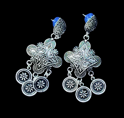 Diamond and round shape black tone earrings Silver Earrings Ear Rings Earrings ethnic Trincket Jewellry Jewelry Jewellery