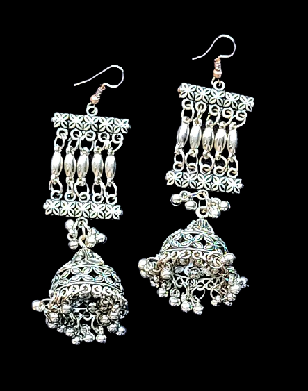 Oxidized Silver Jhumkis with mirror work Silver Earrings Ear Rings Earrings ethnic Trincket Jewellry Jewelry Jewellery