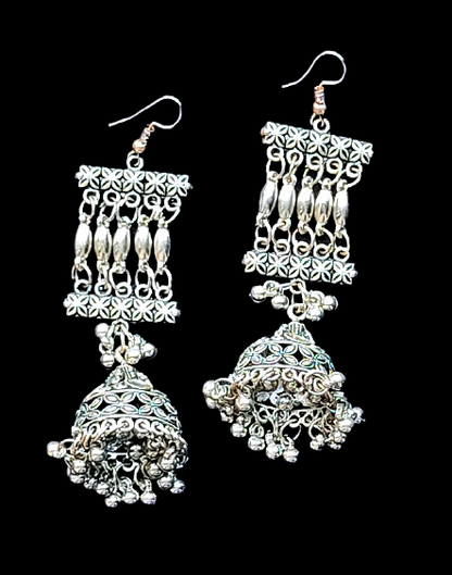 Oxidized Silver Jhumkis with mirror work Silver Earrings Ear Rings Earrings ethnic Trincket Jewellry Jewelry Jewellery