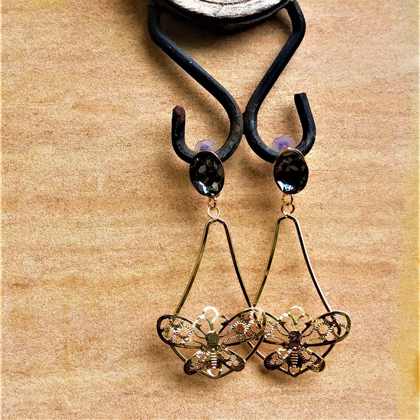Glass Stone Butterfly Dangles Black Earrings Ear Rings Earrings party Trincket Jewellry Jewelry Jewellery