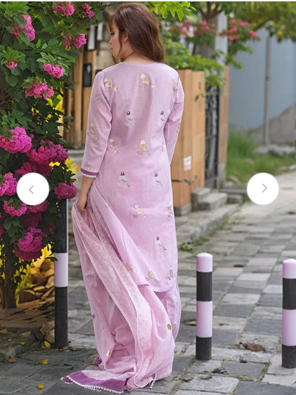 Jaipur Kurta Lavender Bird Motif Cotton Kurti Set