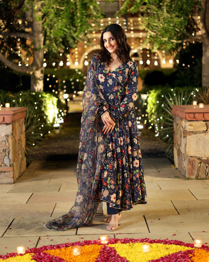 Cresty Blue Printed Muslin Suit Set