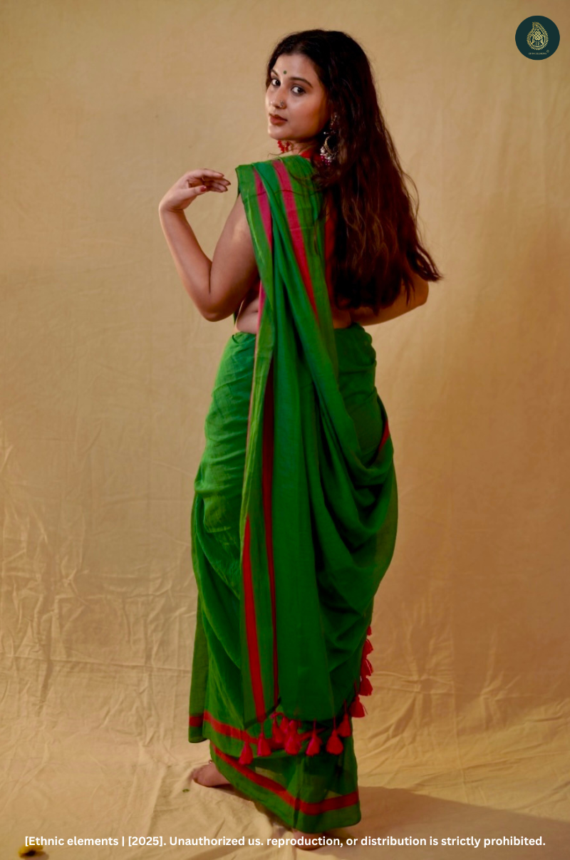Mul Cotton Saree Parrot Trail