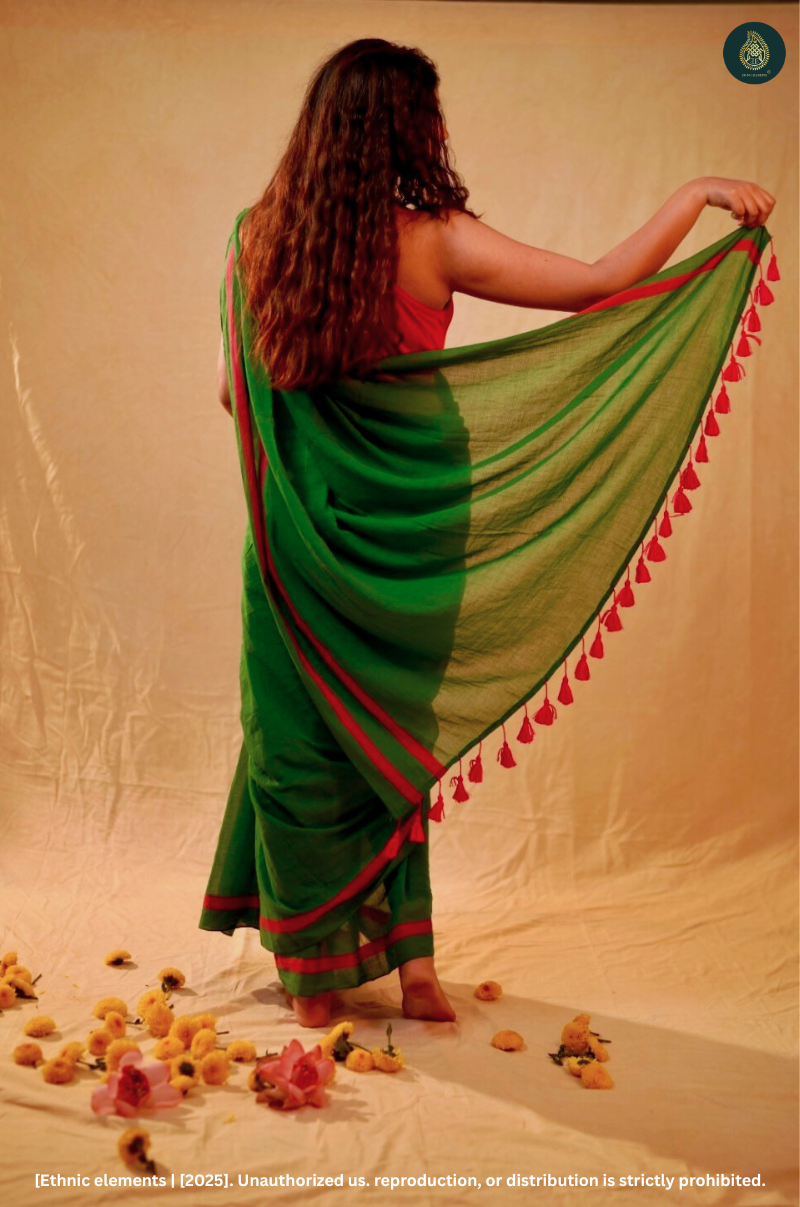 Mul Cotton Saree Parrot Trail
