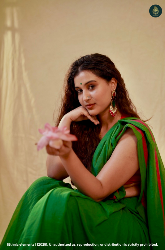 Mul Cotton Saree Parrot Trail