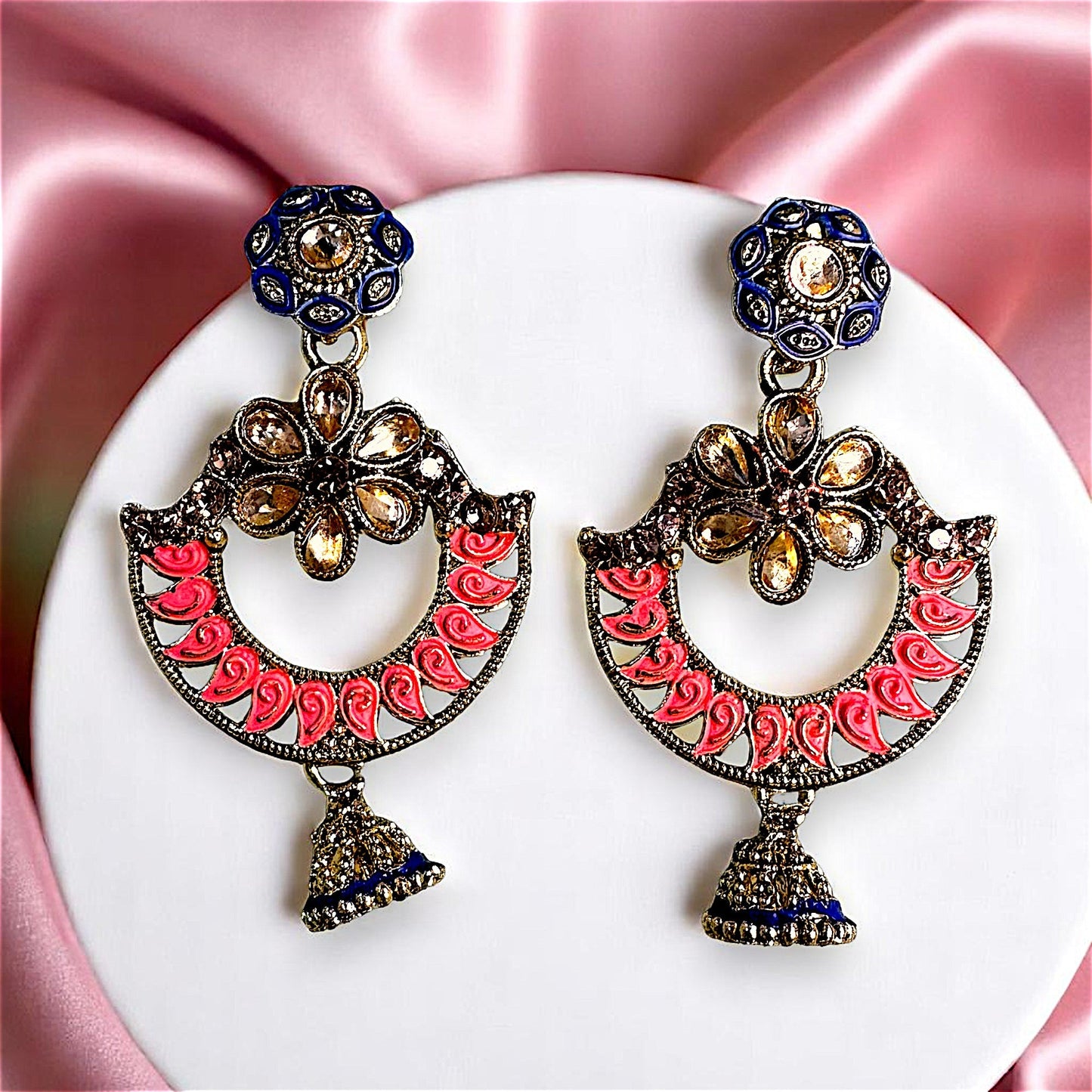 Traditional Chaandbaali Jhumki Earrings Peach Earrings Ear Rings Earrings ethnic Trincket Jewellry Jewelry Jewellery