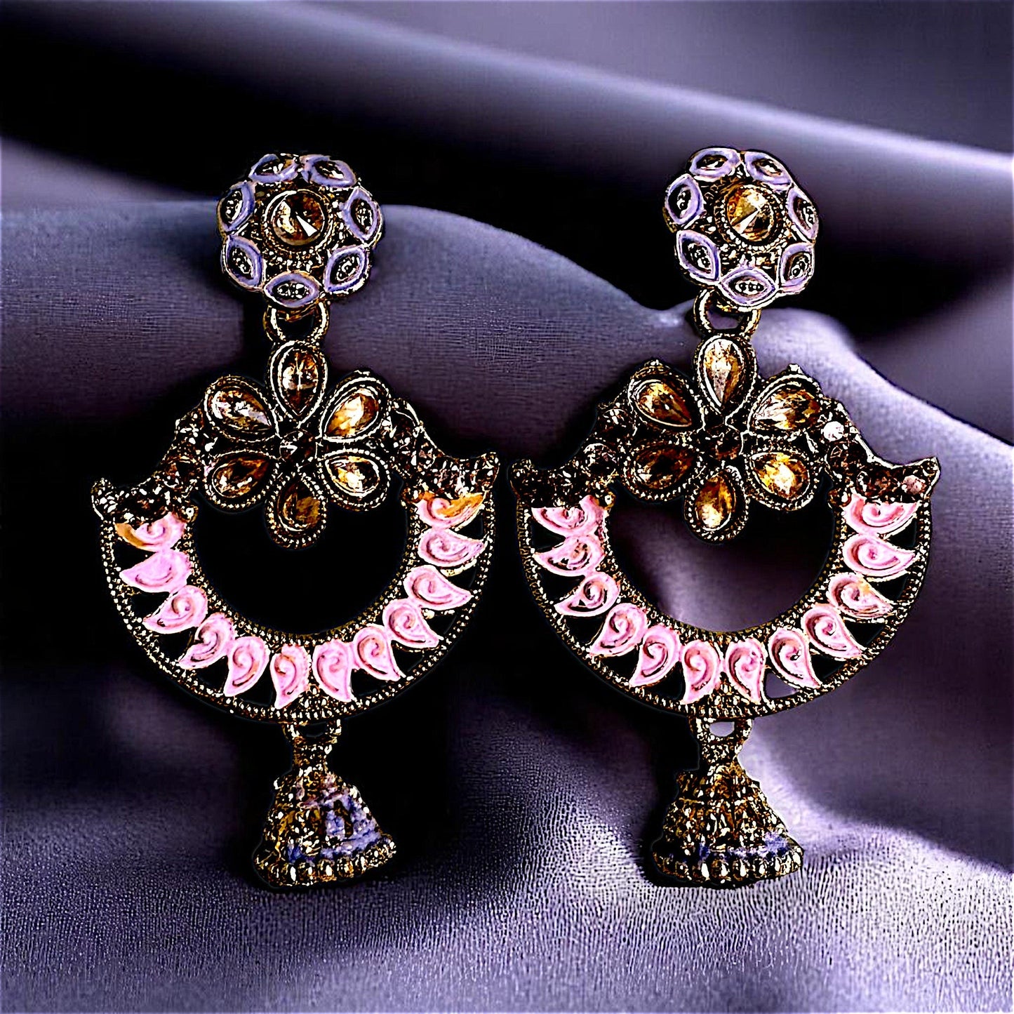 Traditional Chaandbaali Jhumki Earrings Pink Earrings Ear Rings Earrings ethnic Trincket Jewellry Jewelry Jewellery