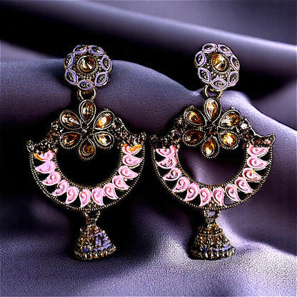 Traditional Chaandbaali Jhumki Earrings Pink Earrings Ear Rings Earrings ethnic Trincket Jewellry Jewelry Jewellery