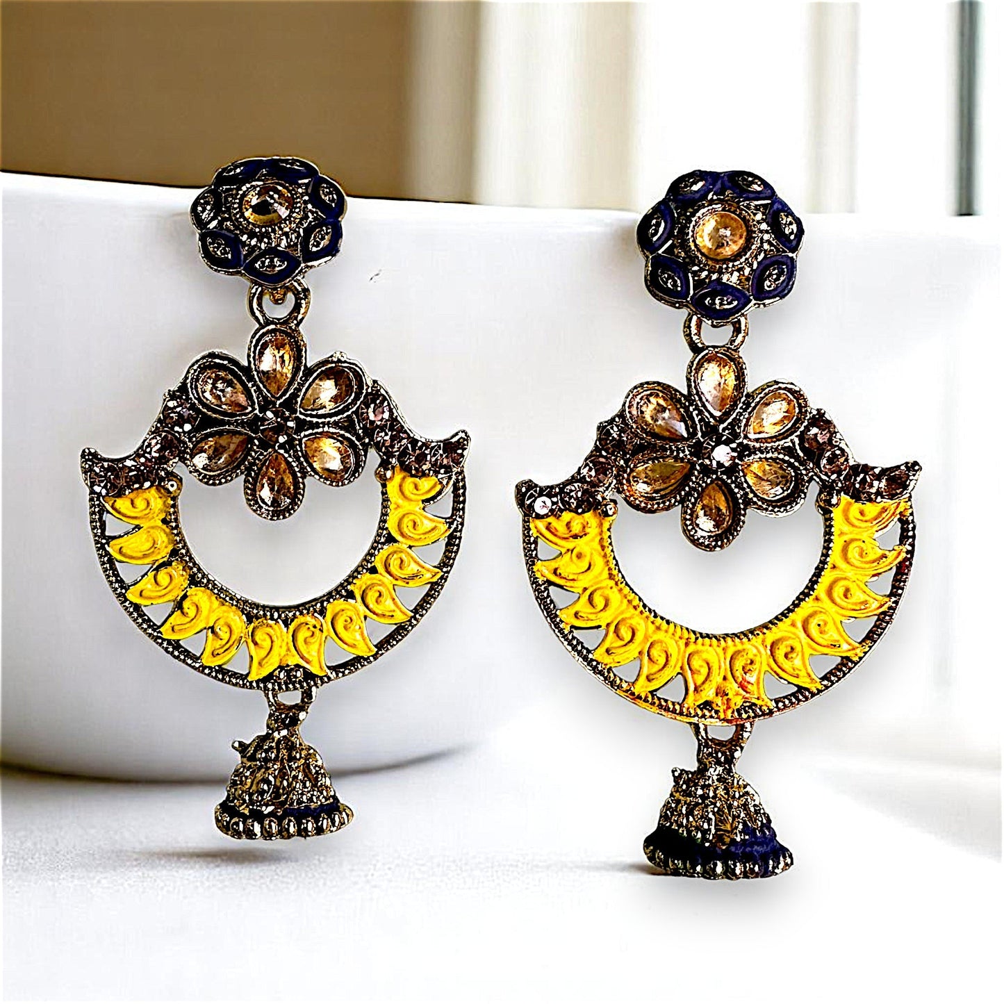 Traditional Chaandbaali Jhumki Earrings Yellow Earrings Ear Rings Earrings ethnic Trincket Jewellry Jewelry Jewellery