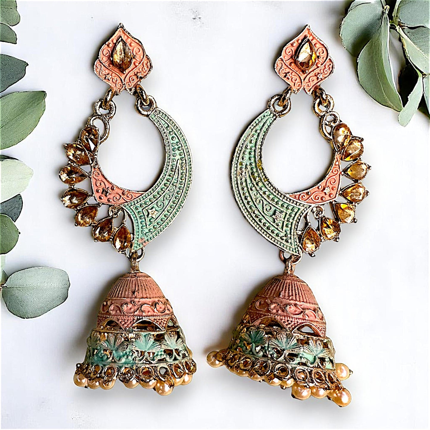 Long length traditional Fancy Jhumki Light Green Earrings Ear Rings Earrings ethnic Trincket Jewellry Jewelry Jewellery
