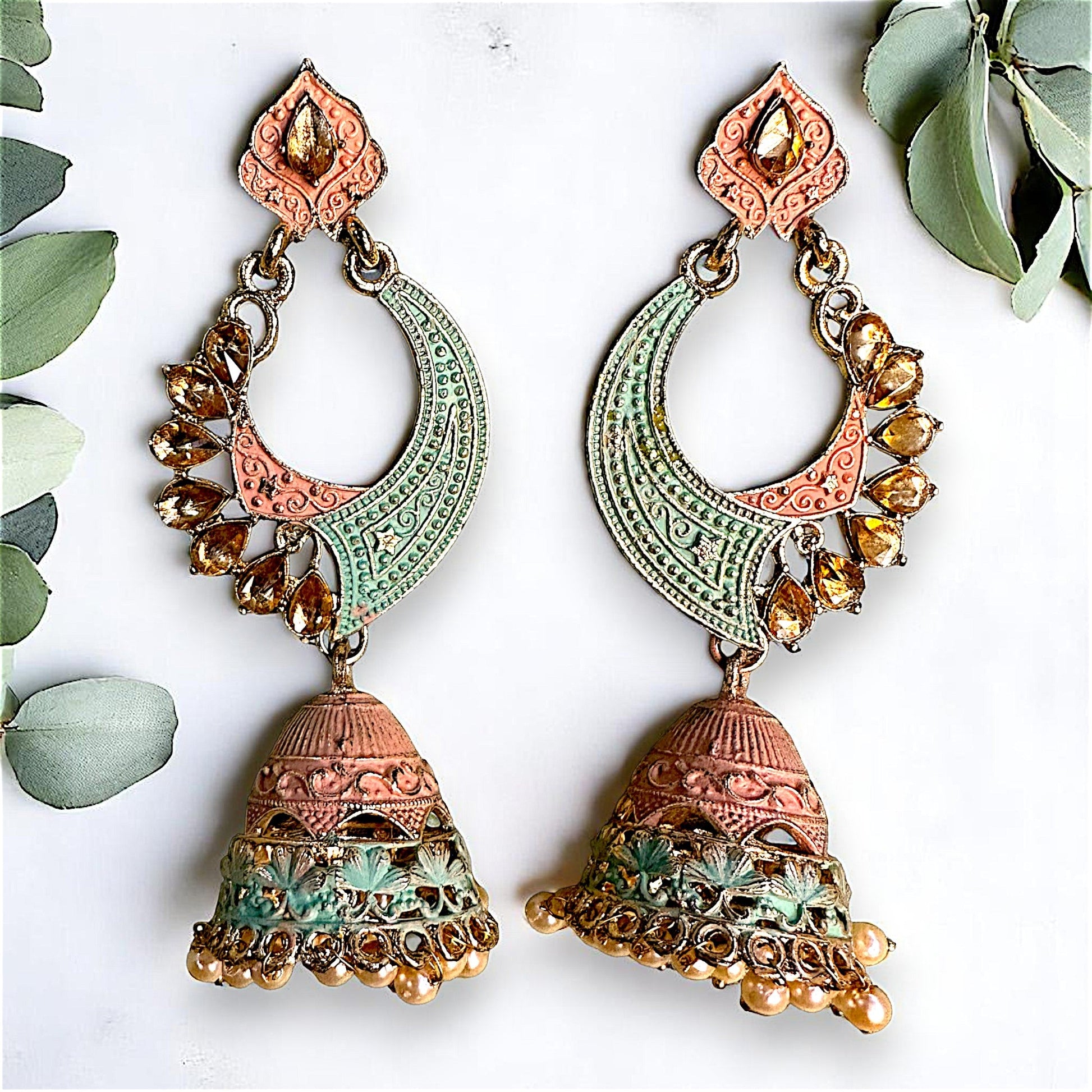 Long length traditional Fancy Jhumki Light Green Earrings Ear Rings Earrings ethnic Trincket Jewellry Jewelry Jewellery