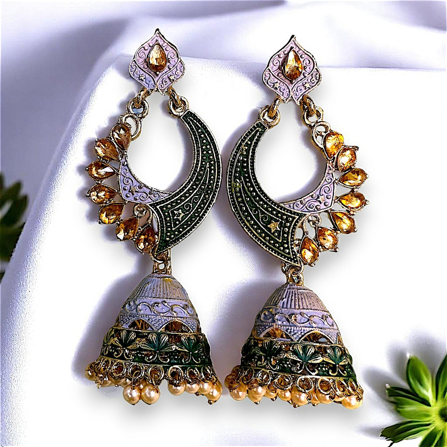 Long length traditional Fancy Jhumki dark green Earrings Ear Rings Earrings ethnic Trincket Jewellry Jewelry Jewellery