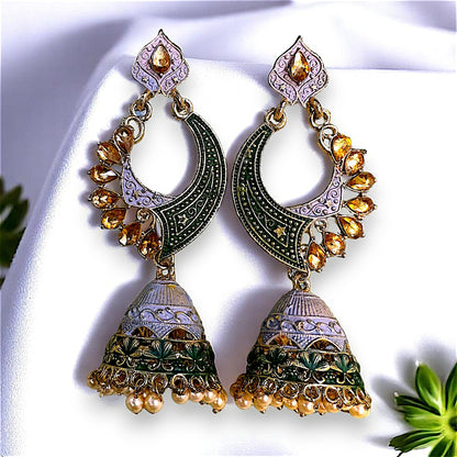 Long length traditional Fancy Jhumki dark green Earrings Ear Rings Earrings ethnic Trincket Jewellry Jewelry Jewellery