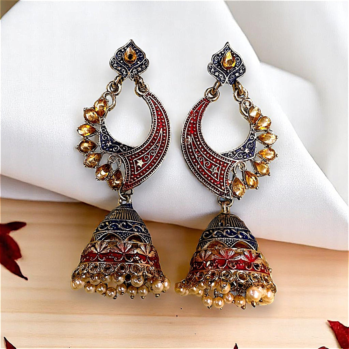 Long length traditional Fancy Jhumki Dark Blue Earrings Ear Rings Earrings ethnic Trincket Jewellry Jewelry Jewellery
