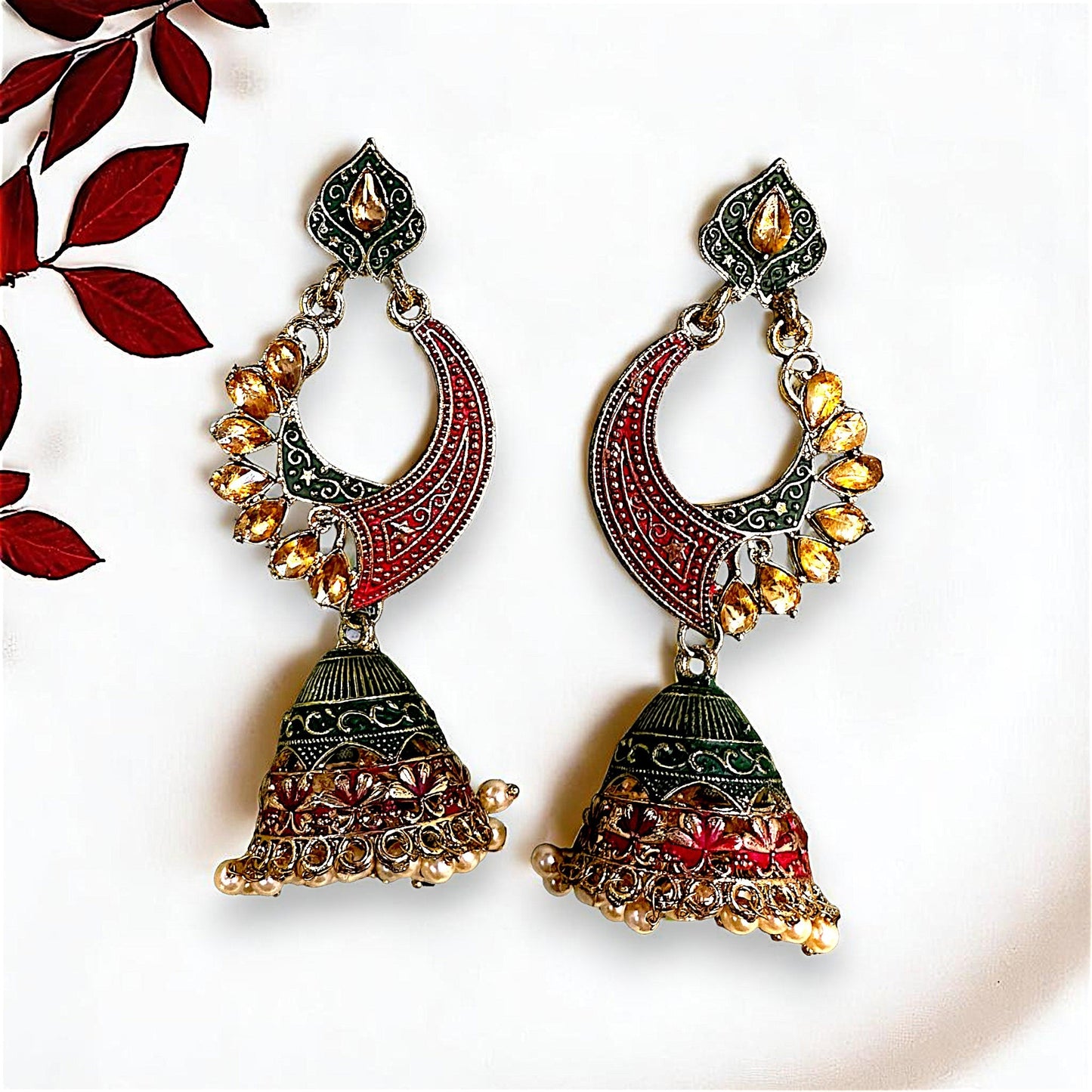 Long length traditional Fancy Jhumki Red Earrings Ear Rings Earrings ethnic Trincket Jewellry Jewelry Jewellery