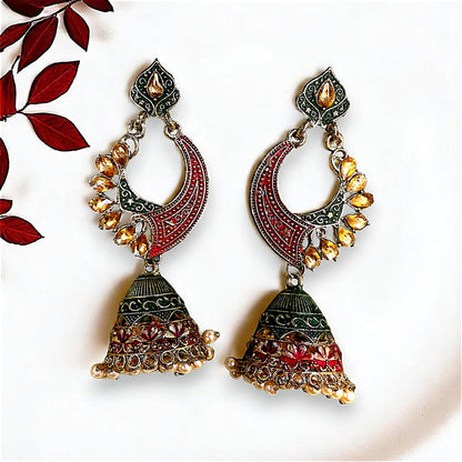 Long length traditional Fancy Jhumki Red Earrings Ear Rings Earrings ethnic Trincket Jewellry Jewelry Jewellery