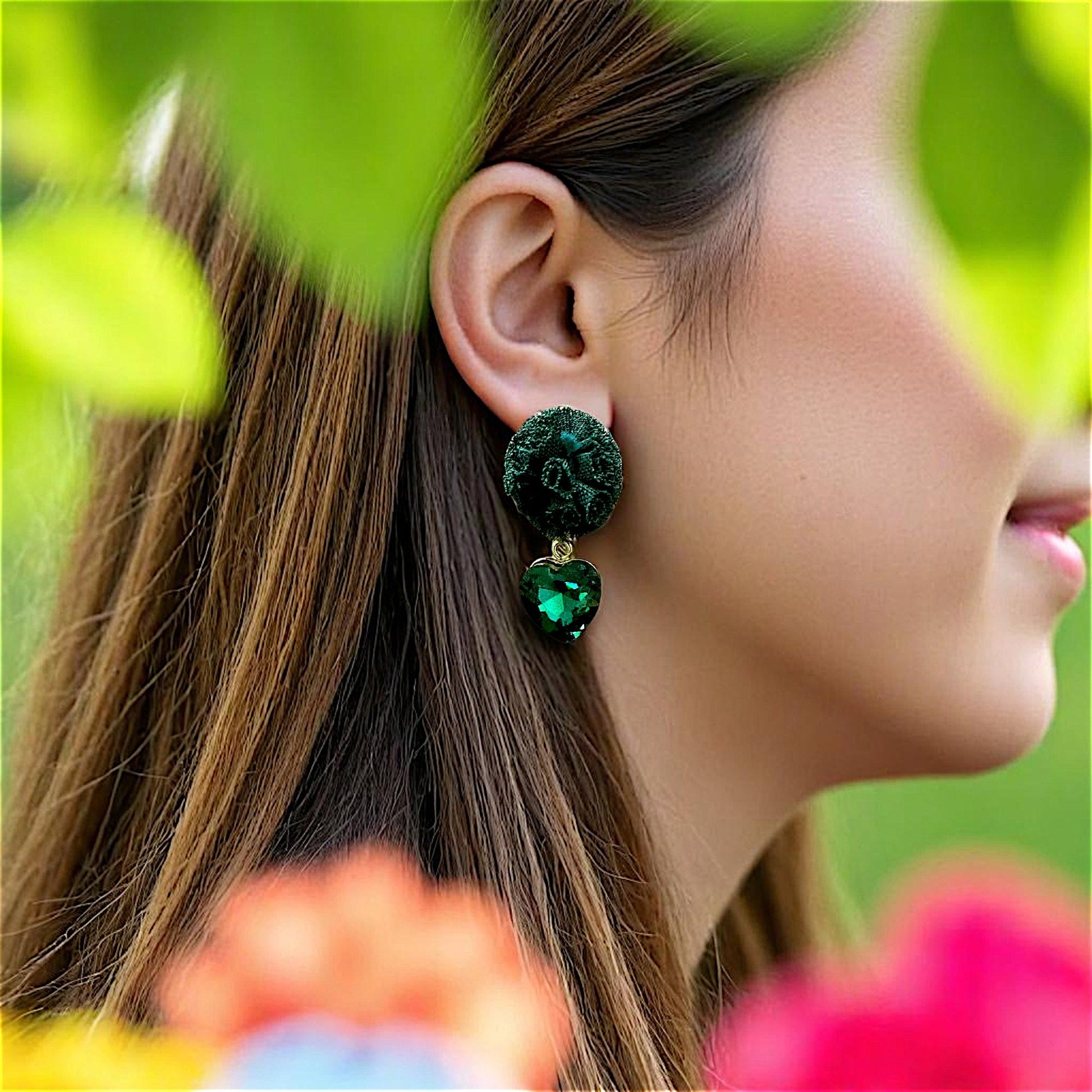 Ruffle Pom pom and Glass Stone Earrings Earrings Ear Rings Earrings party Trincket Jewellry Jewelry Jewellery