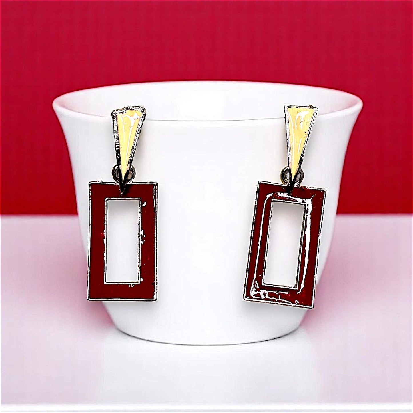 Funk Up Your Style with Colorful Earrings! Red Rectangle Earrings casuals Ear Rings Earrings office Trincket Jewellry Jewelry Jewellery