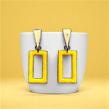 Funk Up Your Style with Colorful Earrings! Yellow Rectangle Earrings casuals Ear Rings Earrings office Trincket Jewellry Jewelry Jewellery
