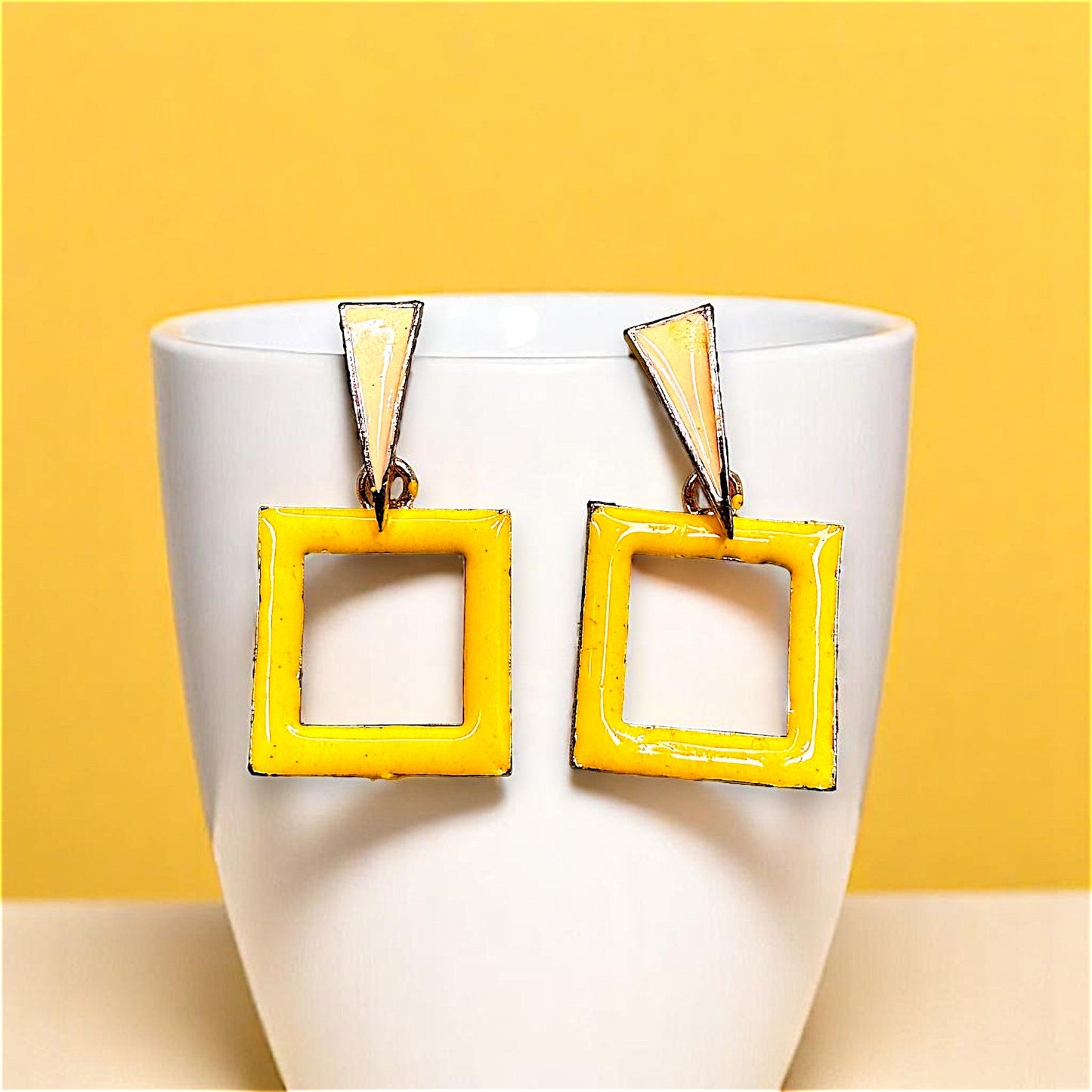 Funk Up Your Style with Colorful Earrings! Yellow Square Earrings casuals Ear Rings Earrings office Trincket Jewellry Jewelry Jewellery