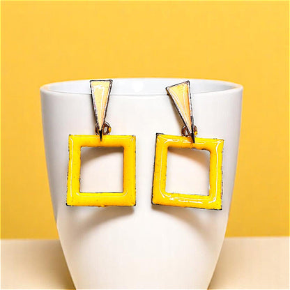 Funk Up Your Style with Colorful Earrings! Yellow Square Earrings casuals Ear Rings Earrings office Trincket Jewellry Jewelry Jewellery
