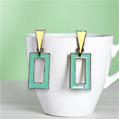 Funk Up Your Style with Colorful Earrings! Green Rectangle Earrings casuals Ear Rings Earrings office Trincket Jewellry Jewelry Jewellery